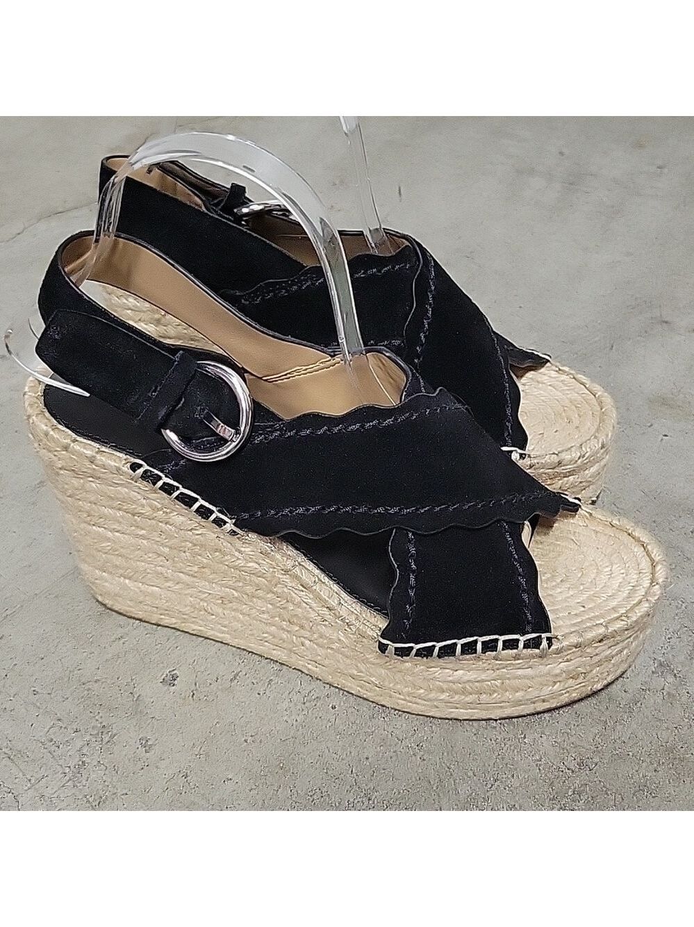 Marc Fisher LTD Black Boho Platform Wedges Espadrilles, Size 9M